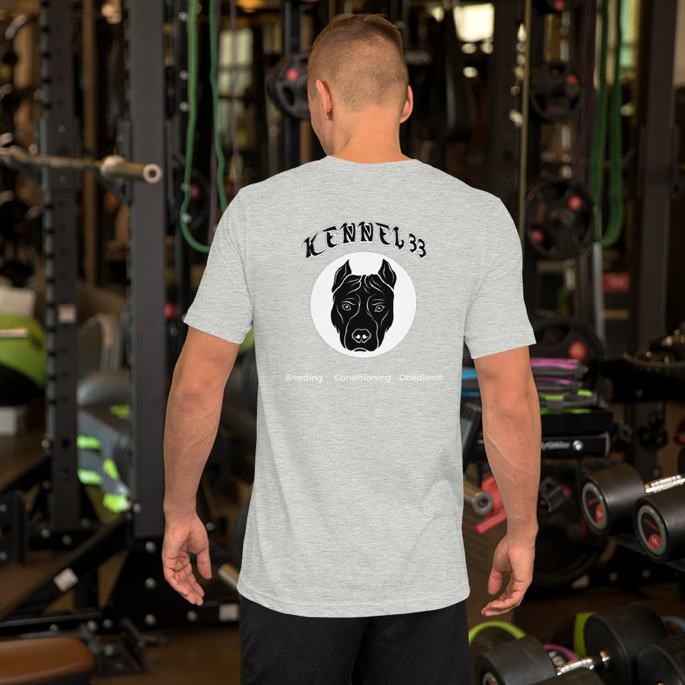 Kennel 33 Back Logo with Words White Unisex t-shirt
