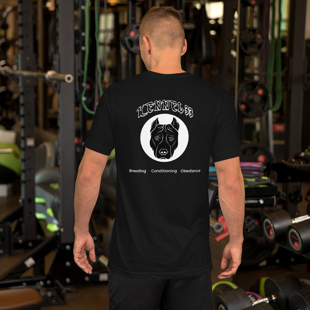Kennel 33 Back Logo with Words White Unisex t-shirt